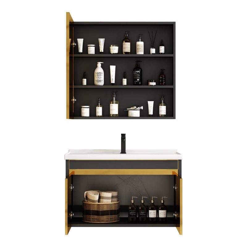 Titanio dorado gris de acero inoxidable panal de aluminio gabinete de baño combinado gabinete de lavabo de cerámica integral gabinete lavabo