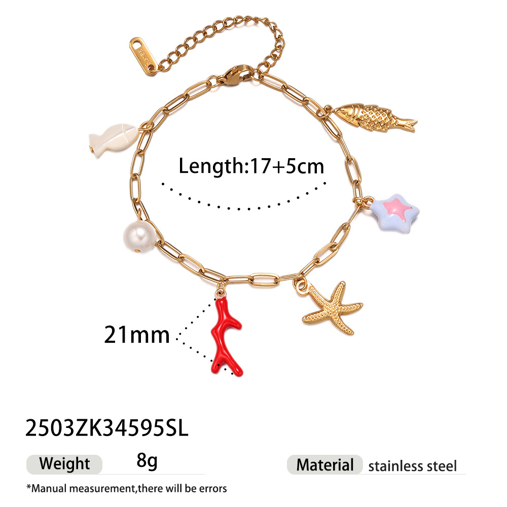 Tina transfronteriza mar de arena viento de acero inoxidable no decolor tortuga de peces de cerámica pulsera de acero de aluminio primavera y verano mujeres al por mayor