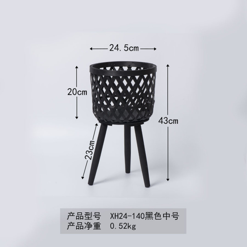 Maceta de ratán de estilo nórdico, balcón interior, sala de estar, planta, eneldo verde, soporte de flores de piso alto de madera tejido a mano