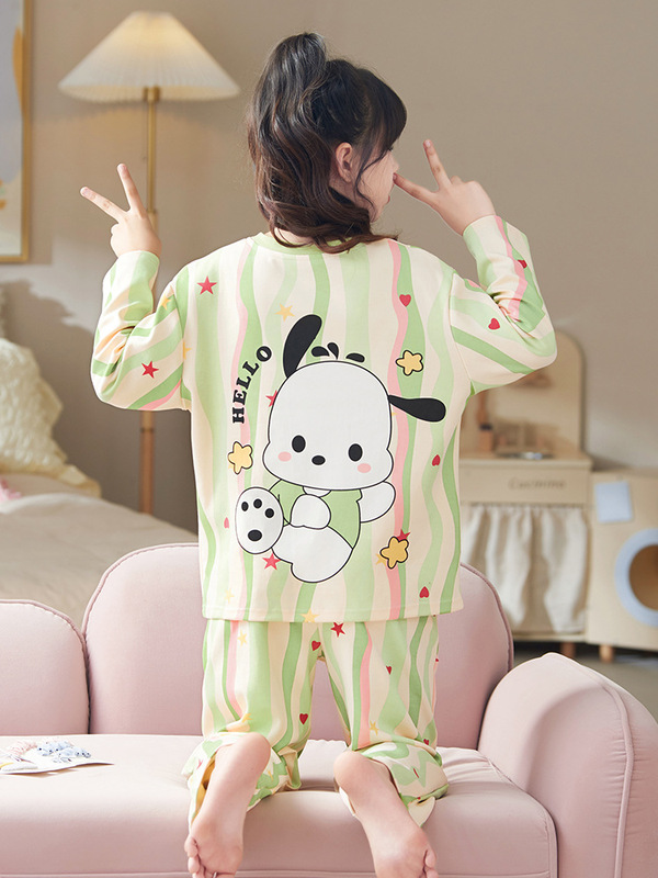 女の子のパジャマの長袖の純綿の薄いタイプの秋の服の中で大きい子供のパチャの犬の子供の王女の赤ちゃんの家庭服のスーツ|undefined