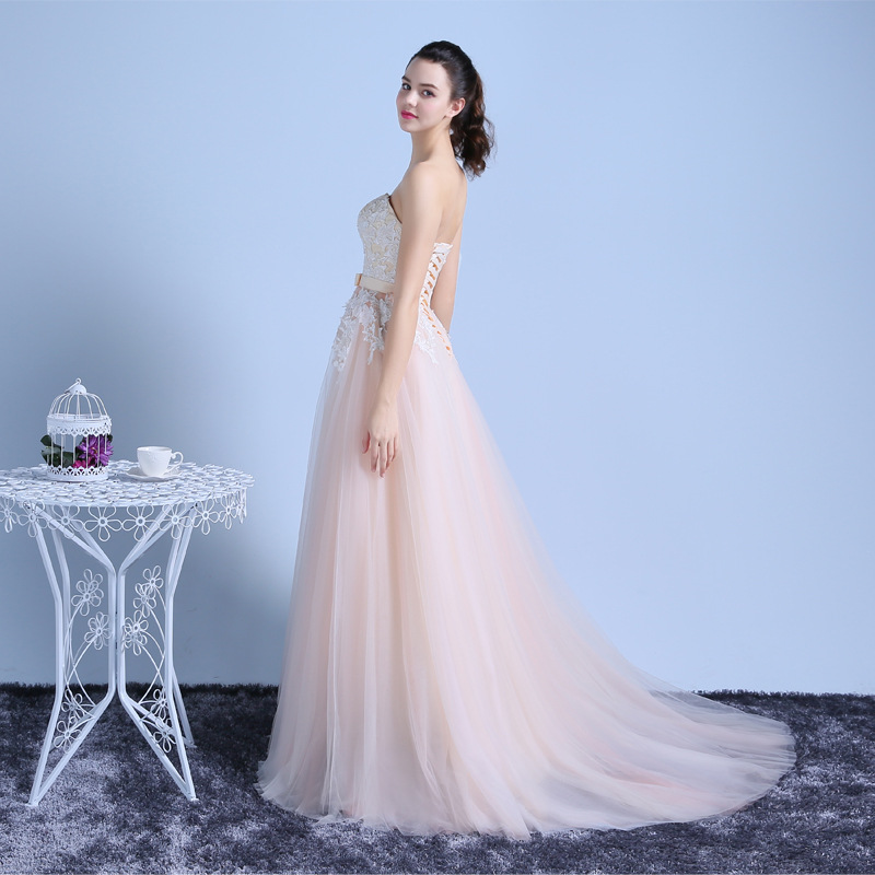 Europeo y americano Comercio exterior Amazon AliExpress deseo vestido de noche sexy tubo superior sin espalda encaje vestido de novia largo