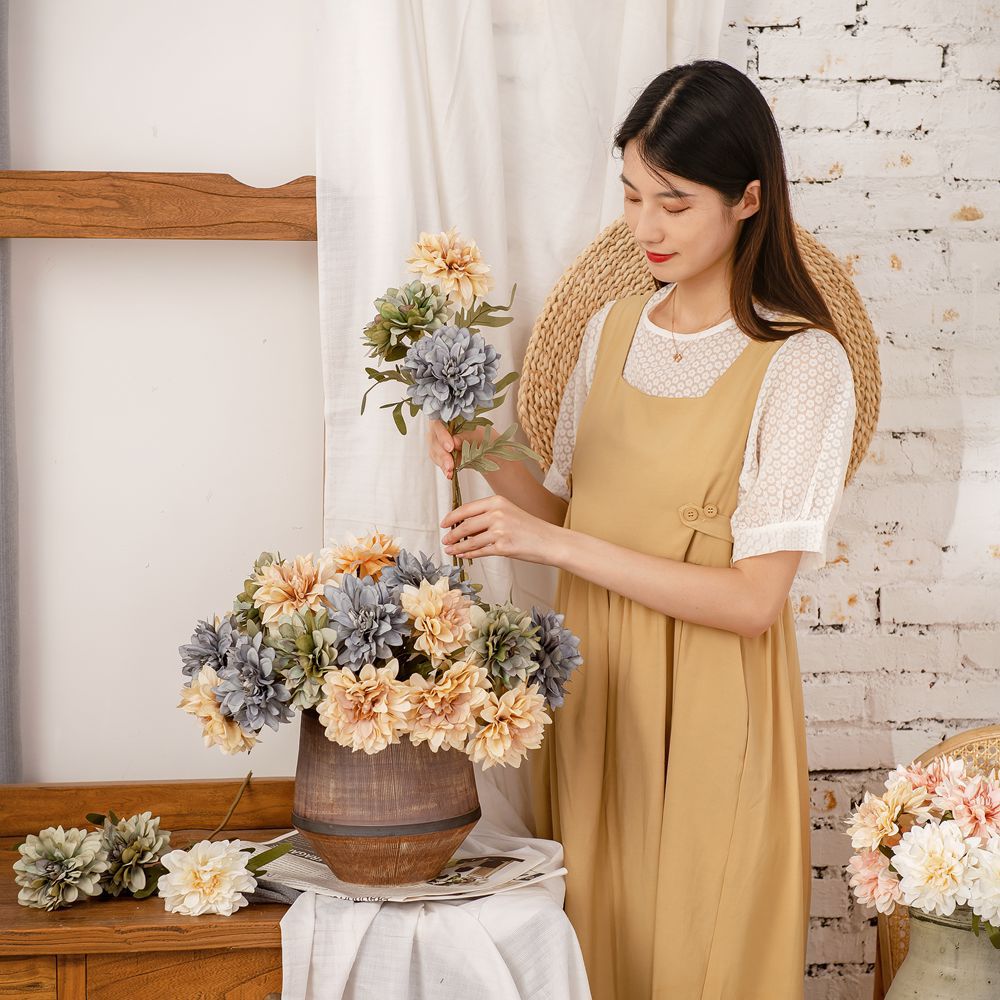 INS風葉月大麗花仿真花廠家假花綠植物批發婚慶裝飾品跨境MW66789