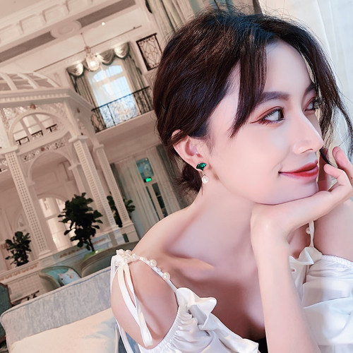 S925 Silver Needle Korean Ginkgo Green Leaf Pearl Earrings Women's Small Fresh Forest Girl Elegant Earrings Earrings