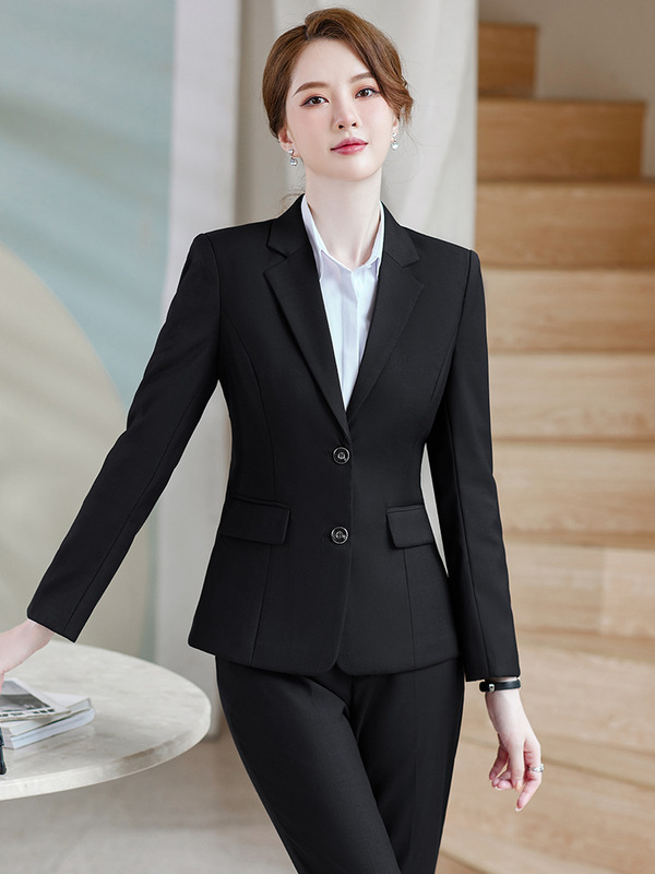 女性用黒スーツ、春秋プロフェッショナルフォーマルスーツ、高級公務員職場面接作業服|undefined