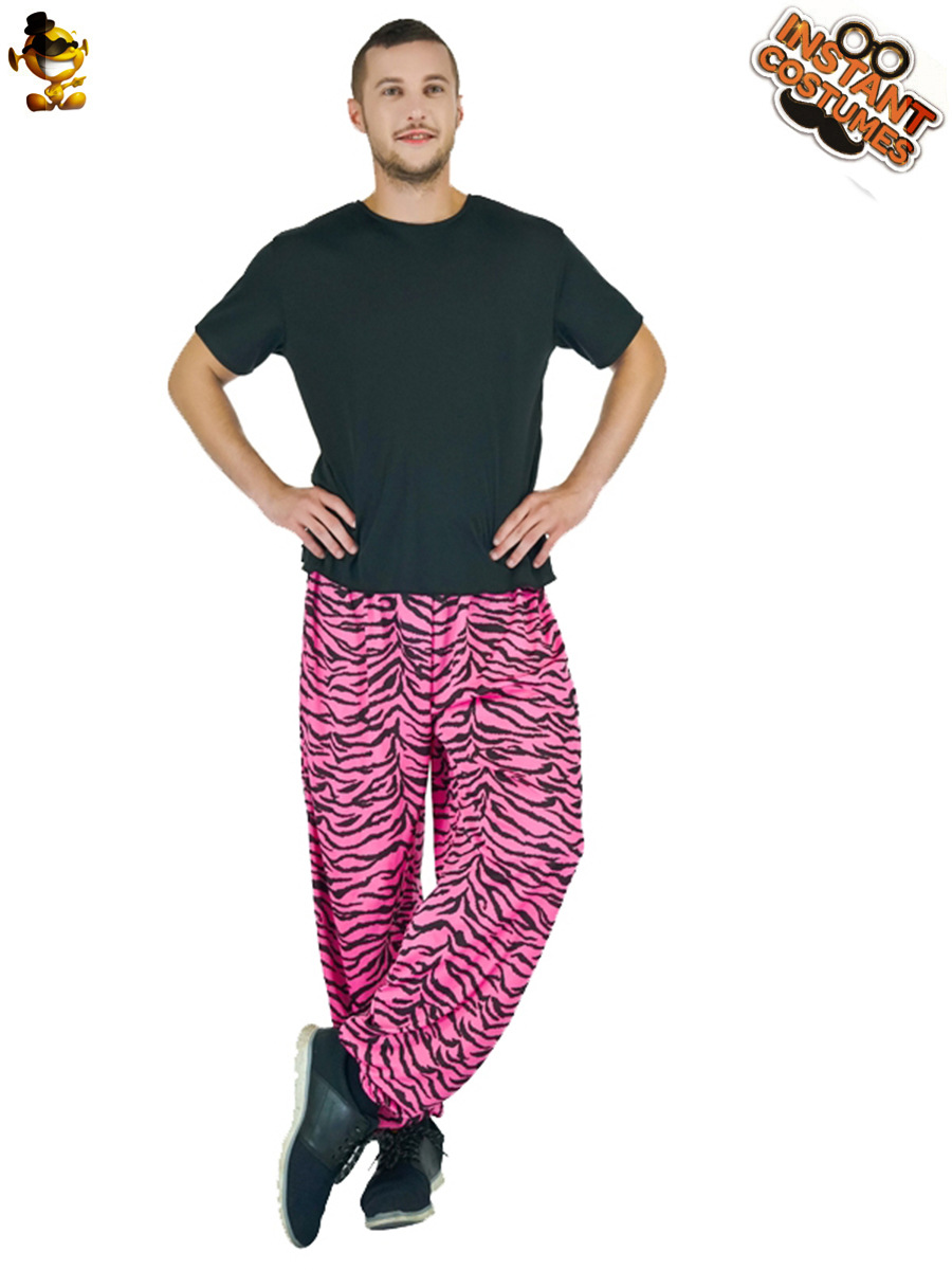 Pantalones harem de los hombres adultos europeos y americanos de Halloween fiesta Cosplay pantalones de cebra Rosa traje de rendimiento en etapa