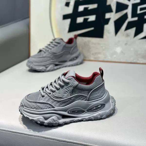 Men's Shoes Spring and Autumn Mesh Breathable Youth Casual Sports Shoes Trendy Shoes New Student Thick-Soled Heightening Dad Shoes