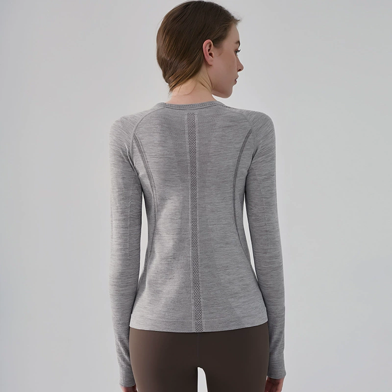Demi-season fitted sports yoga clothing, long-sleeve for training for gym, round collar, for running