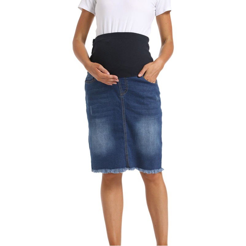 Cross-Border Maternity Denim Skirts, One-Piece Maternity Jeans, Plus-Size Maternity Wear, Stretchy Belly-Support Maternity Skirts