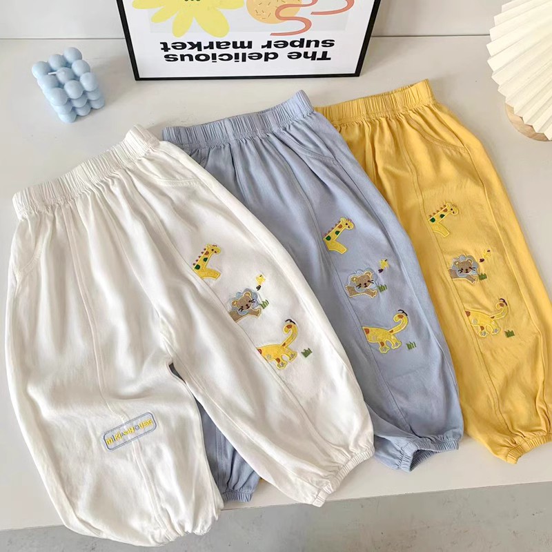 Children's Ice Silk Cotton Anti-Mosquito Pants 2025 Summer Style Japanese Style New Style Boys' Loose and Cute Baby Leggings Pants Wholesale