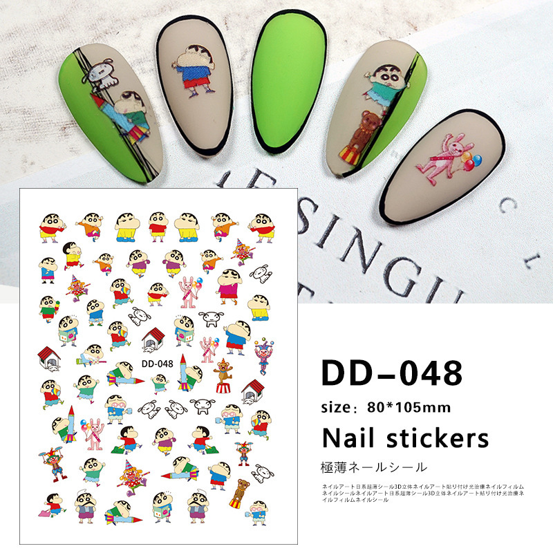 Nail art sticker crayon small new pig Paige Doraemon fresh flowers and plants simple line cartoon nail art jewelry