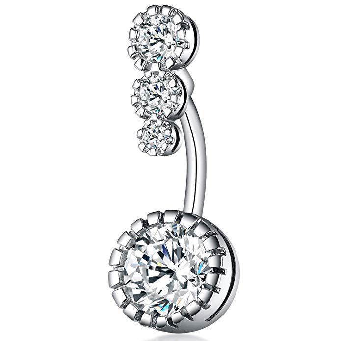 Piercing de nombril de luxe en zircon et acier inoxydable_voghion.com