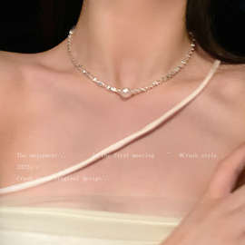 单颗珍珠吊坠项链女夏季2022年新款气质锁骨链网红个性百搭脖颈链