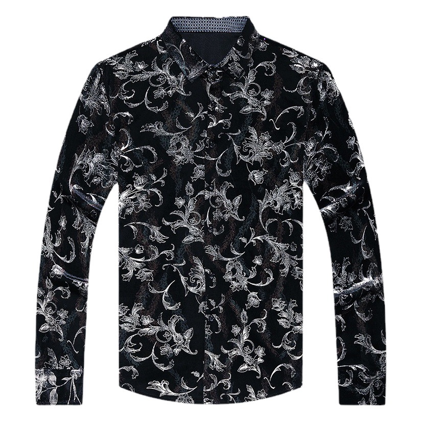 Camisa casual de manga larga para hombres nueva camisa artística de flores de solapa otoño Camisa de hombre de mediana edad de marca de moda transfronteriza europea y americana para hombres