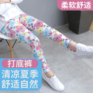 Summer new Korean style cropped pants children's modal printed girls' leggings thin outer wear girls' pants