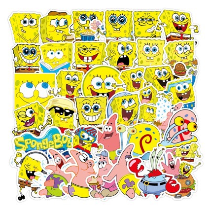 50 pegatinas de Bob esponja, cuaderno, vaso de agua, maleta, computadora portátil, teléfono de dibujos animados