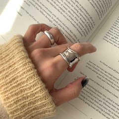 Korean version 925 sterling silver geometric minimalist ring female design sense ins internet celebrity wide irregular ring