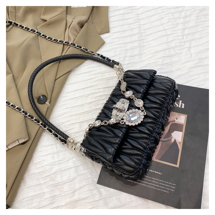Diamond Chain Shoulder Bag - Small Pleated Crossbody Handbag_voghion.com