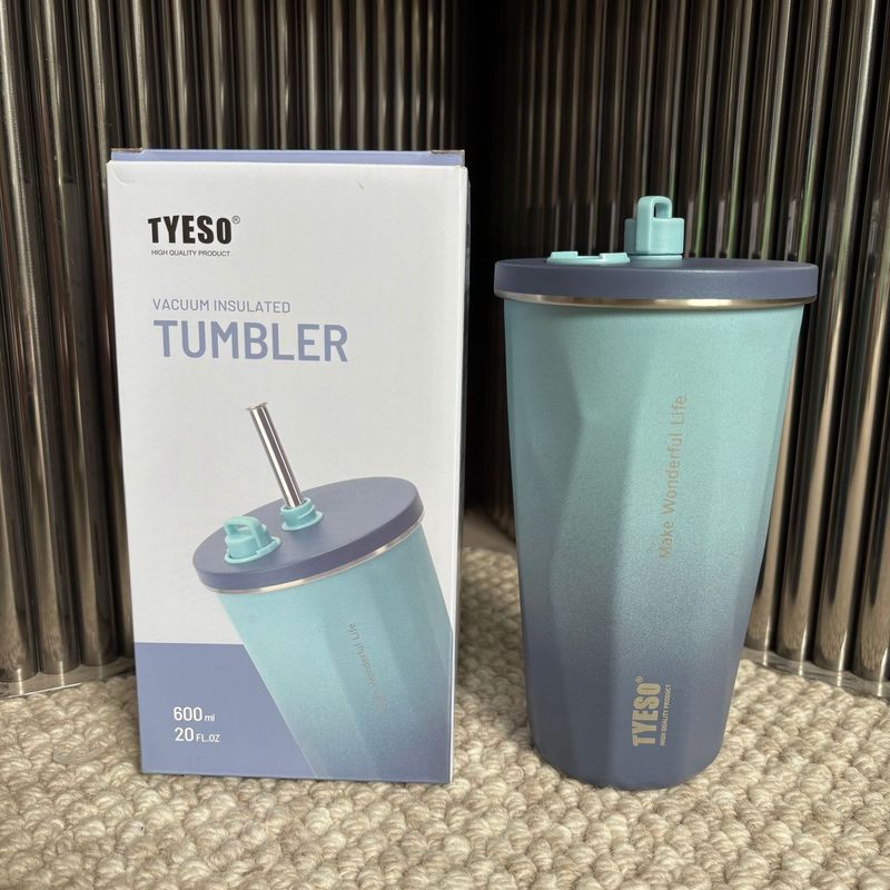 Tyeso クリエイティブ菱形グラデーションカラー魔法瓶カップ大容量車アイスバーカップ保温保冷ストローコーヒーカップ|undefined
