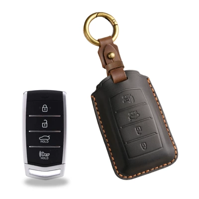 Retro Key Cover Suitable for Genesis Old Model Genesis Pure Handmade Genuine Leather Buckle Case (Car key bag) - black