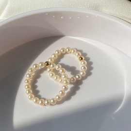 韩版网红简约铜珠玻璃珍珠戒指女 ins韩国博主同款正圆温柔戒指