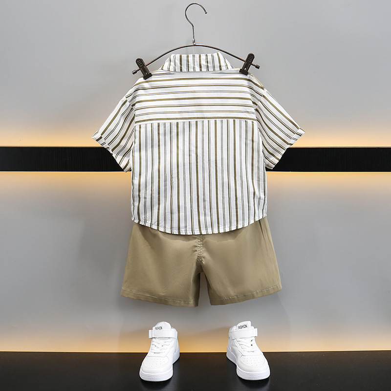 7307 ropa para niños traje de verano para niños 2025 nuevos niños coreanos de manga corta ropa de trabajo para niños de dos piezas de moda