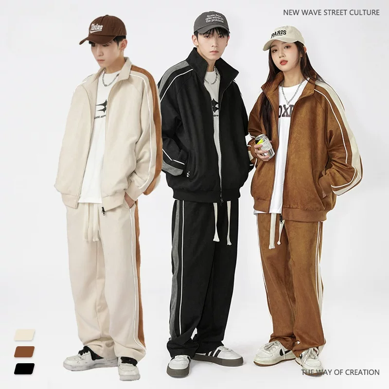 Demi-season velvet men's jacket, universal set for beloved, oversize