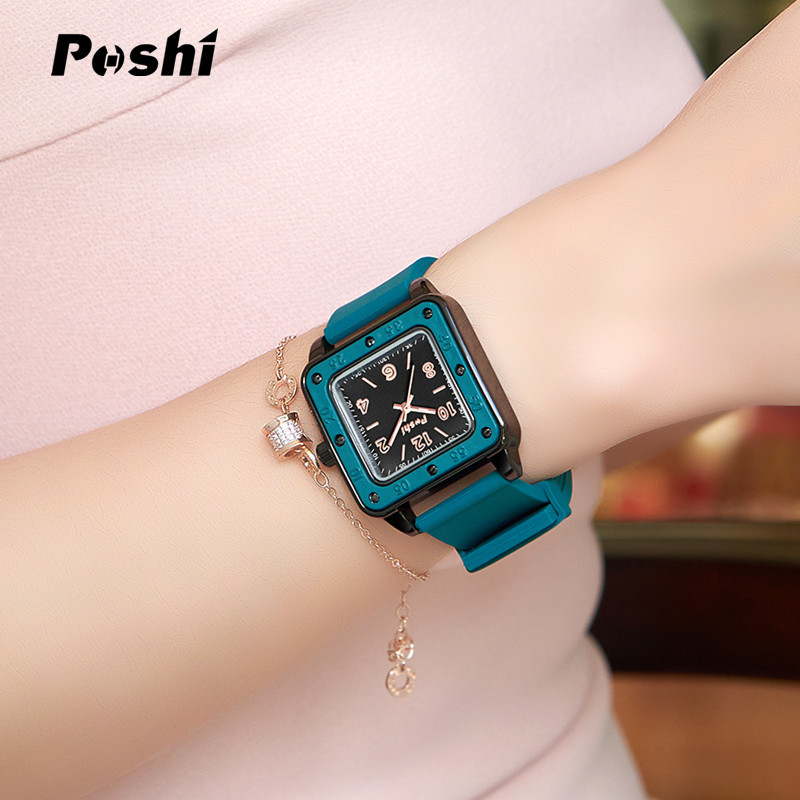 Correa de silicona reloj de cuarzo para mujer moda simple nuevo POSHI pulsera cuadrada estudiante versátil reloj de mujer