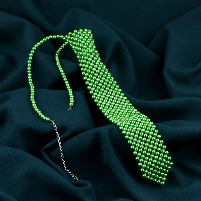 Cross-Border Hot-Selling Imitation Pearl Colorful Tie, Creative Handmade Beaded Tie Necklace, Personalized Fashion Accessory