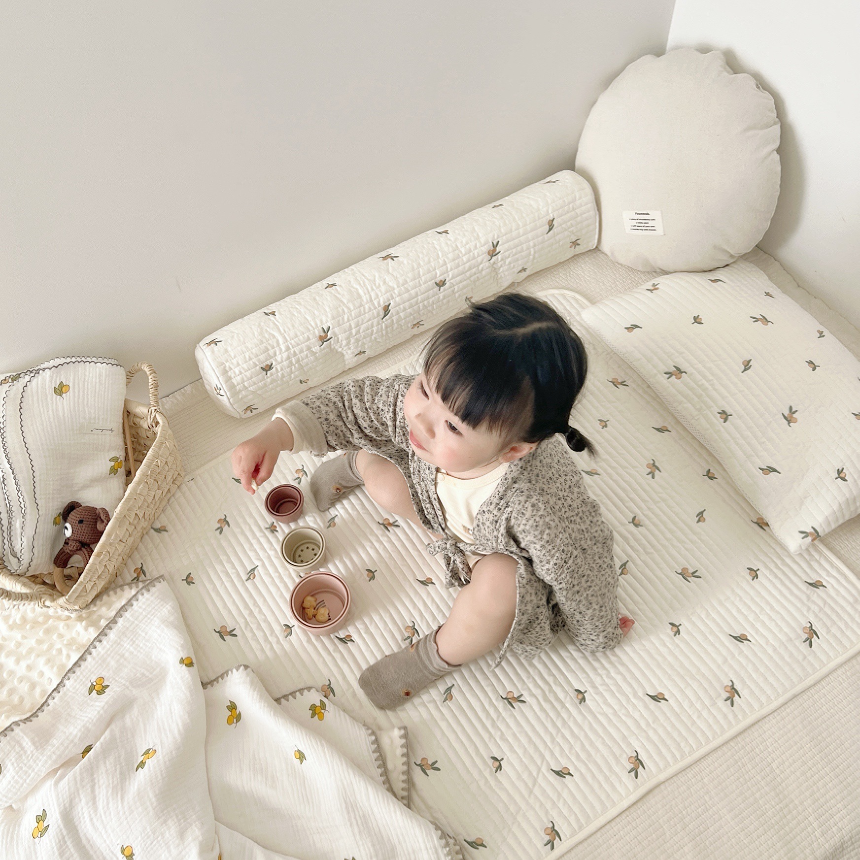 Class a 60-Count Pure Cotton Baby Quilted Bed Sheetss Newborn Crib Cotton Bed Sheetss Korean Quilted Bed Cover Protective Cover