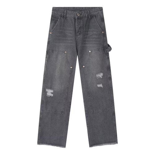 American street style washed vintage ripped jeans for men, suitable for spring and autumn, straight leg, loose fit, European and American high street vibe long pants