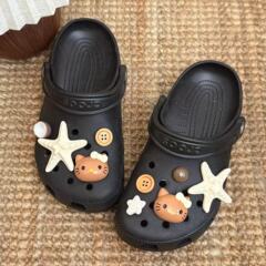 夏ココナッツブラックレザー KT 猫の穴靴アクセサリー靴花靴バックルボタンヒトデ diy 装飾取り外し可能なアクセサリー