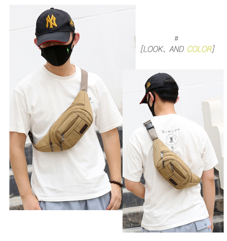 Men's construction site work close-fitting waist bag, wear-resistant canvas, crossbody mobile phone, loose change, crossbody single-shoulder convenient multi-layer bag undefined