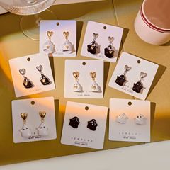 銀針かわいい悪役ハロウィンイヤリング幽霊ハートレトロブラック秋冬デザイン高級イヤリング