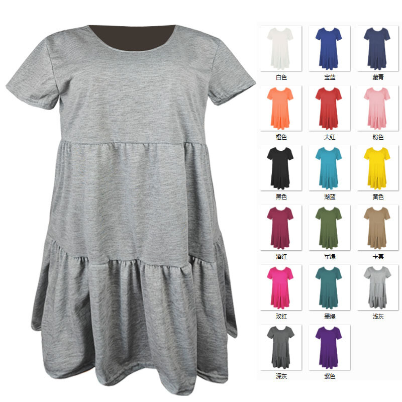 2026 Women's Cross-Border Amazon Solid Color Multi-Layer Cake Dress Round Neck Short Sleeve Patchwork Loose Flared Dress 2026 Women's Cross-Border Amazon Solid Color Multi-Layer Cake Dress Round Neck Short Sleeve Patchwork Loose Flared Dress