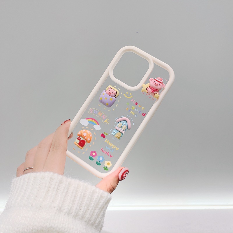 Phone Case For Iphone 14 Pro Max 15 13 12 Transparent Pink Piglet_voghion.com