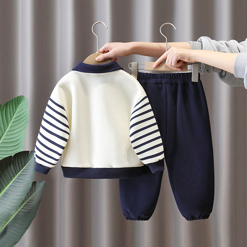 7736 traje de suéter para niños primavera y otoño camisa POLO a rayas a juego de colores para niños primavera deportes de ocio de dos piezas primavera