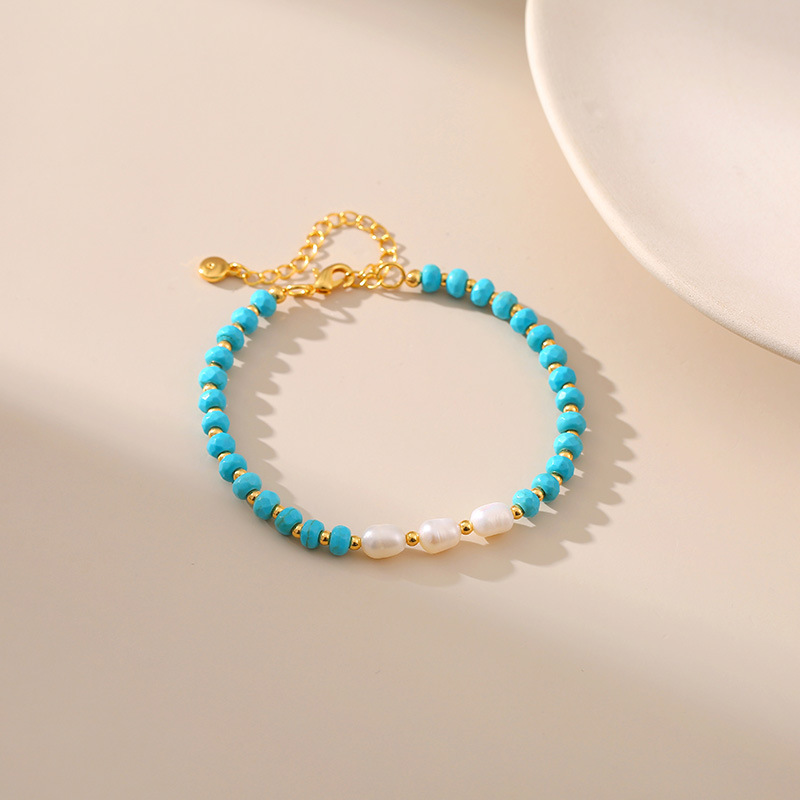 Style Ethnique Géométrique Turquoise Perle D'eau Douce Le Cuivre Perlé Bracelets display picture 2