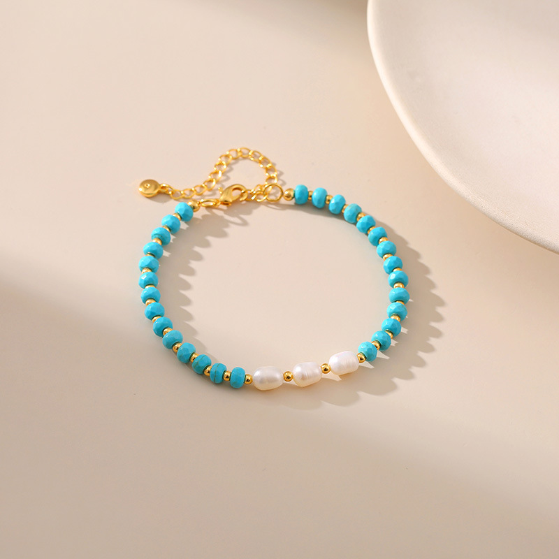 Bracelets Classification Freshwater Pearl, Brass Chain Material Ethnic Style Geometric Turquoise Freshwater Pearl Copper Beaded Bracelets