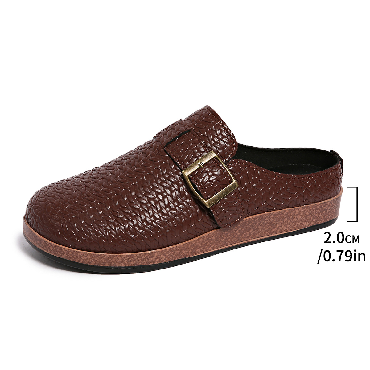 Summer Plus Size Retro Closed Toe Slippers For Women, Flat Low Heel, Wearable With Belt Buckle, Half Slippers_vogvips.com