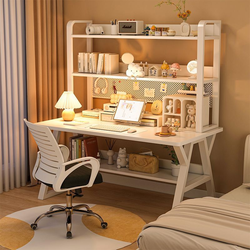 Wrought Iron Computer Desk, Desktop Desk, Bookshelf Integrated Desk and Chair Set, Bedroom Office Student Study Writing Desk