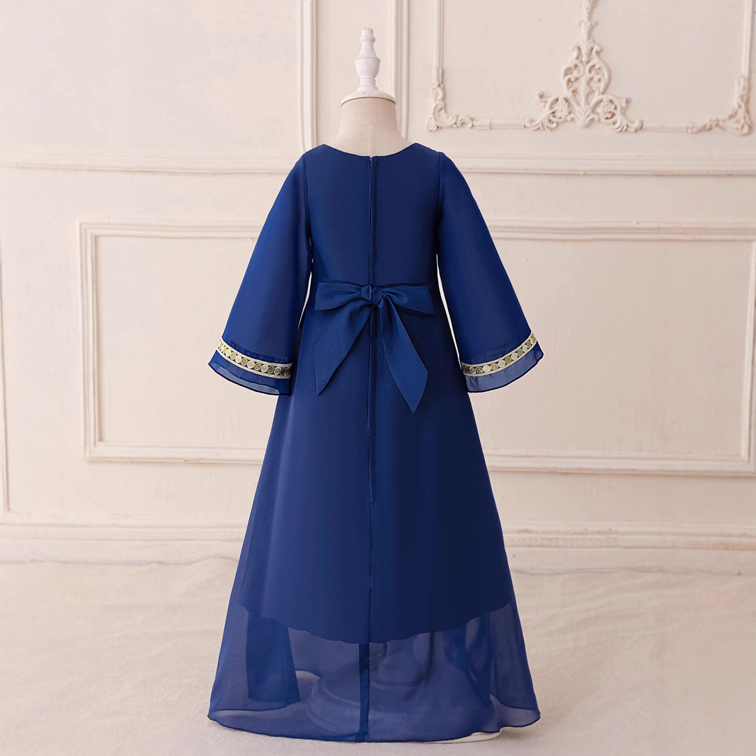 Vestido largo para niñas con estampado patchwork, vestido midi, vestido de fiesta infantil, vestido de noche.