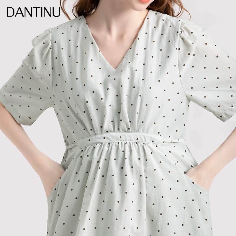 Maternity Dress 2025 New Summer Fashion Short-Sleeved Polka Dot V Neck Elegant Small Loose Large Size Summer Dress
