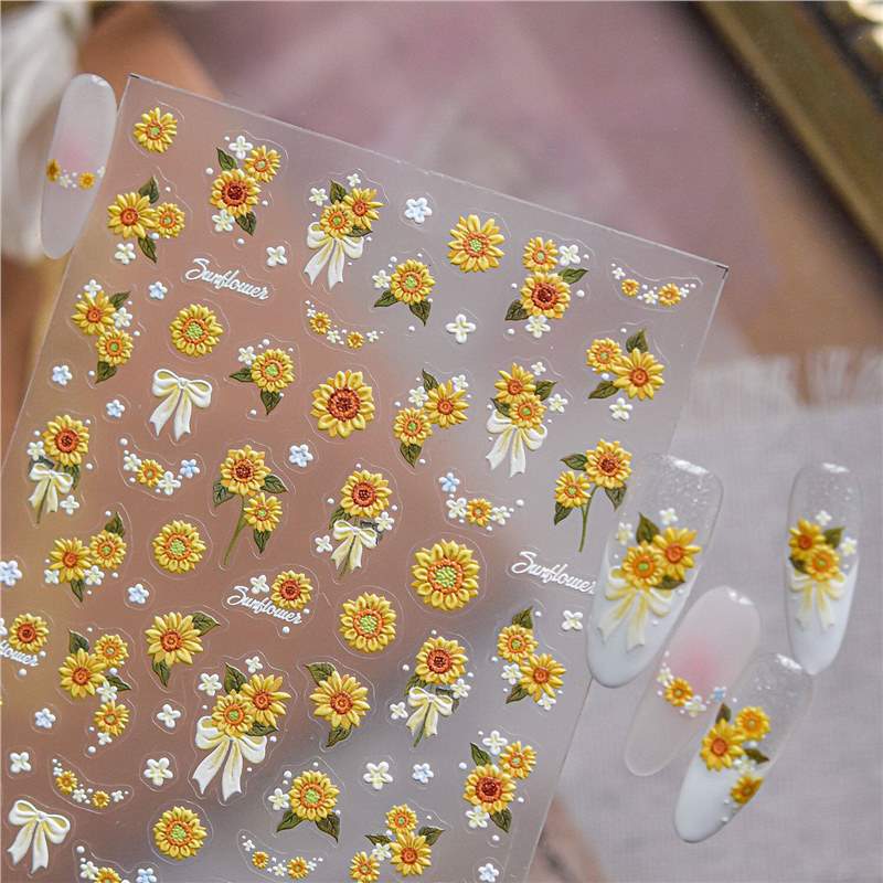 Gentle Sunflower Nail Art Stickers Embossed 2026 New 3D Three-Dimensional 5D Children's Flower Nail Stickers Decorations Gentle Sunflower Nail Art Stickers Embossed 2026 New 3D Three-Dimensional 5D Children's Flower Nail Stickers Decorations