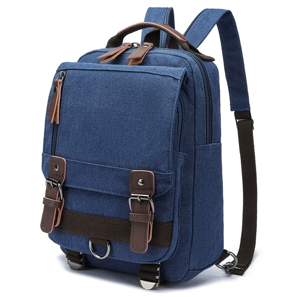 Big, dark blue, worn on the shoulder