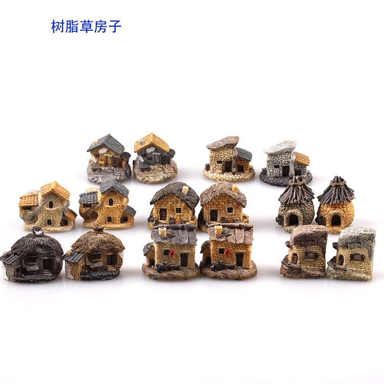 Moss micro landscape assembly succulent flower pot antique stone small house aquarium fish tank decoration rural house