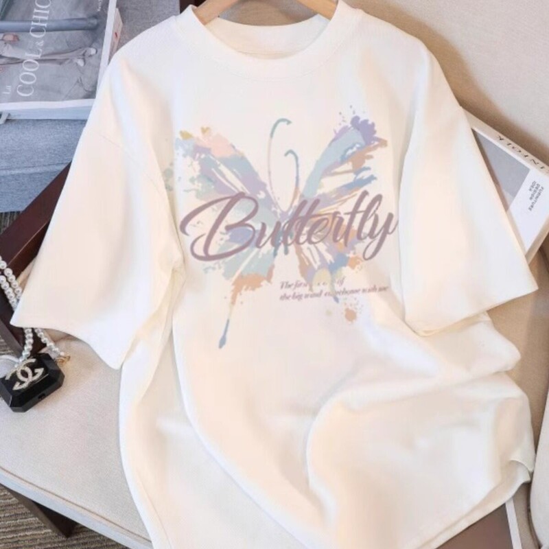 Butterfly Print White Round Neck Short-Sleeved T-Shirt for Women 2026 Summer New Hot Style Design Fashionable and Versatile Top Butterfly Print White Round Neck Short-Sleeved T-Shirt for Women 2026 Summer New Hot Style Design Fashionable and Versatile Top