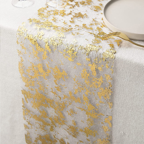Amazon Cross-border gold foil net table flag holiday party wedding decoration material luxury gold table flag