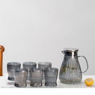 New Gaopeng Glass Pot Water Cup Amber Smoke Gray Hand-Painted Household Large-Capacity 7-Piece Water Set Gift Box Set