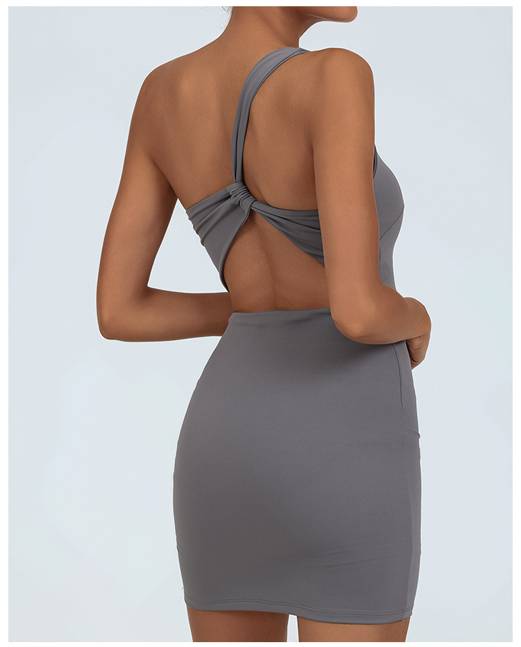 Vesta deportiva transfronteriza con almohadilla de pecho un solo hombro desnudo sensación de piel de yoga rápido seco acondicionamiento físico de belleza de espalda falda de tenis anti-luz