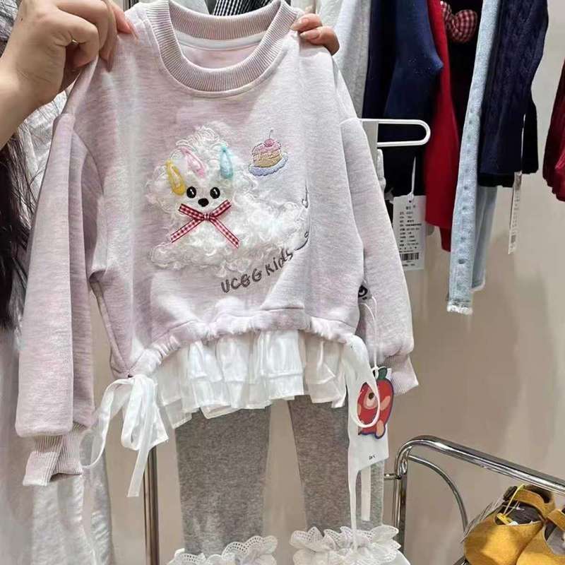 韩国童装2025秋季新款女童拼接立体卡通小狗卫衣儿童洋气花边上衣|undefined